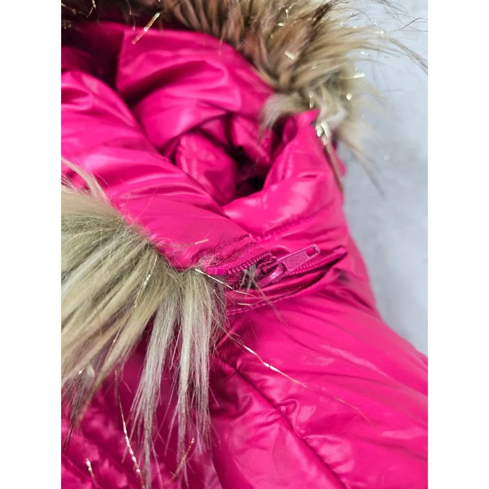 Michael‎ Kors Puffer Jacket Girls 5/6 Pink Faux Fur Removable Hood Coat
